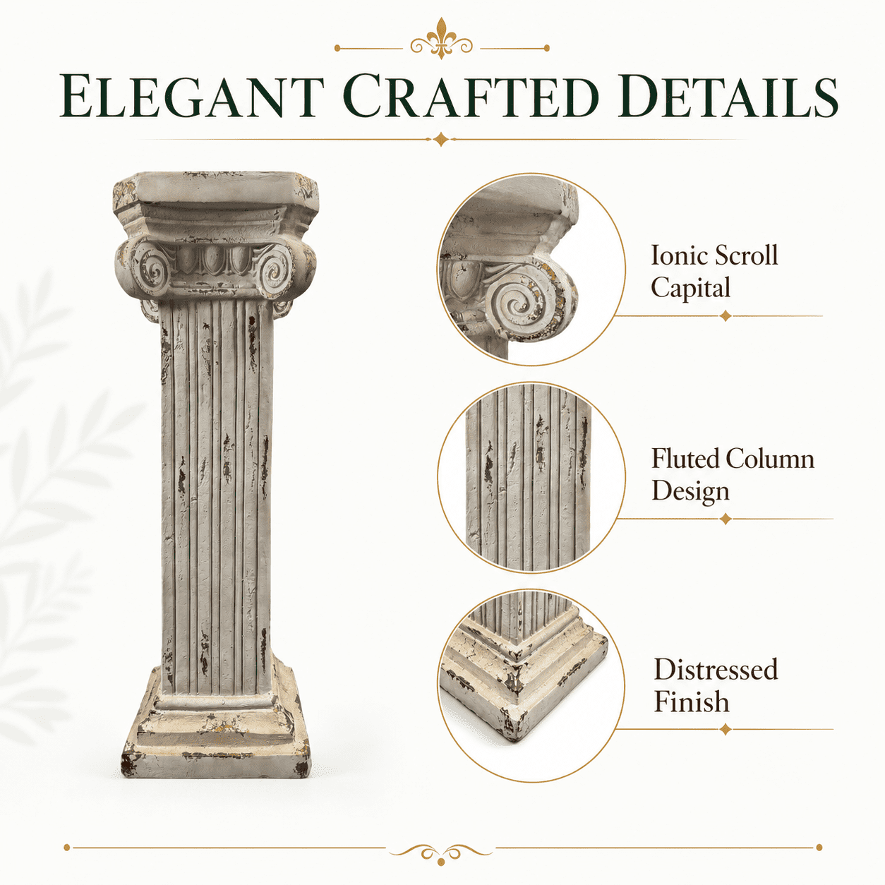 Aukfa 38.18" MGO Roman Column Planter Urn, Antique Garden Pedestal,Antique White