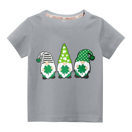 

Penkiiy Toddler St. Patrick Day Green Shamrock Shirt Boys Girls Clover Vintage Tee Top Four Leaf Short Sleeve Tops 4 Years Gray