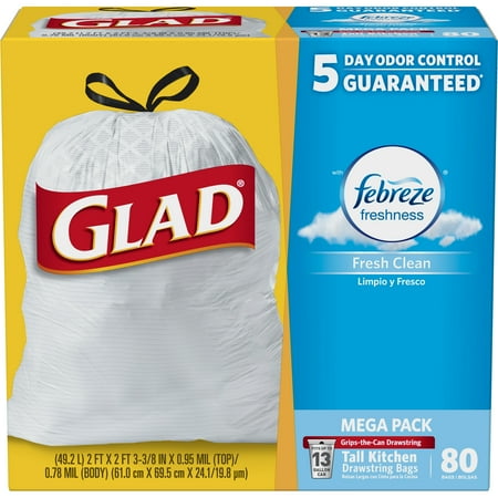 Glad Odorshield Tall Kitchen Drawstring Trash Bags Febreze Fresh Glad Odorshield Tall Kitchen Drawstring Trash Bags Febreze Fresh Clean 13 Gallon 80