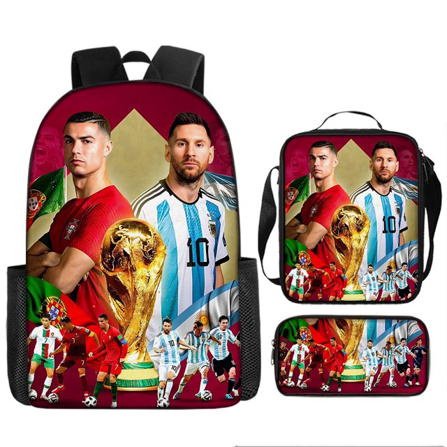Soccer Star Printed Backpack Three-piece Set, Youth School Bag, Student Backpack-SinKeeU