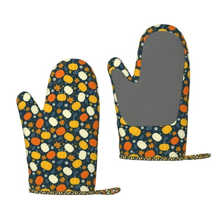 

Zufioo Autumn Pumpkin Maple Leaf Plants Print Silicone Anti-Scalding Gloves Kitchen Hanging Rope Gloves Kitchen Utensils Suitable for Barbecue Baking Cooking