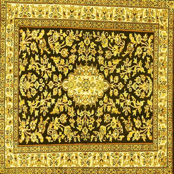 Ahgly Company Indoor Square Medallion Yellow Traditional Area Rugs, 3' Square