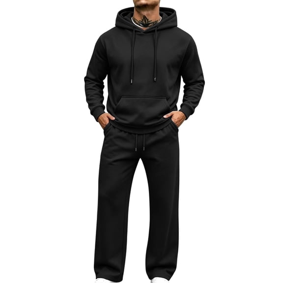 Lmueinov Men's 2 Piece Sweatsuit Set Outdoor Long Sleeve Pullover Hoodies and Elastic Waist Straight Leg Sweatpants Casual Soft Trendy Lounge Set
