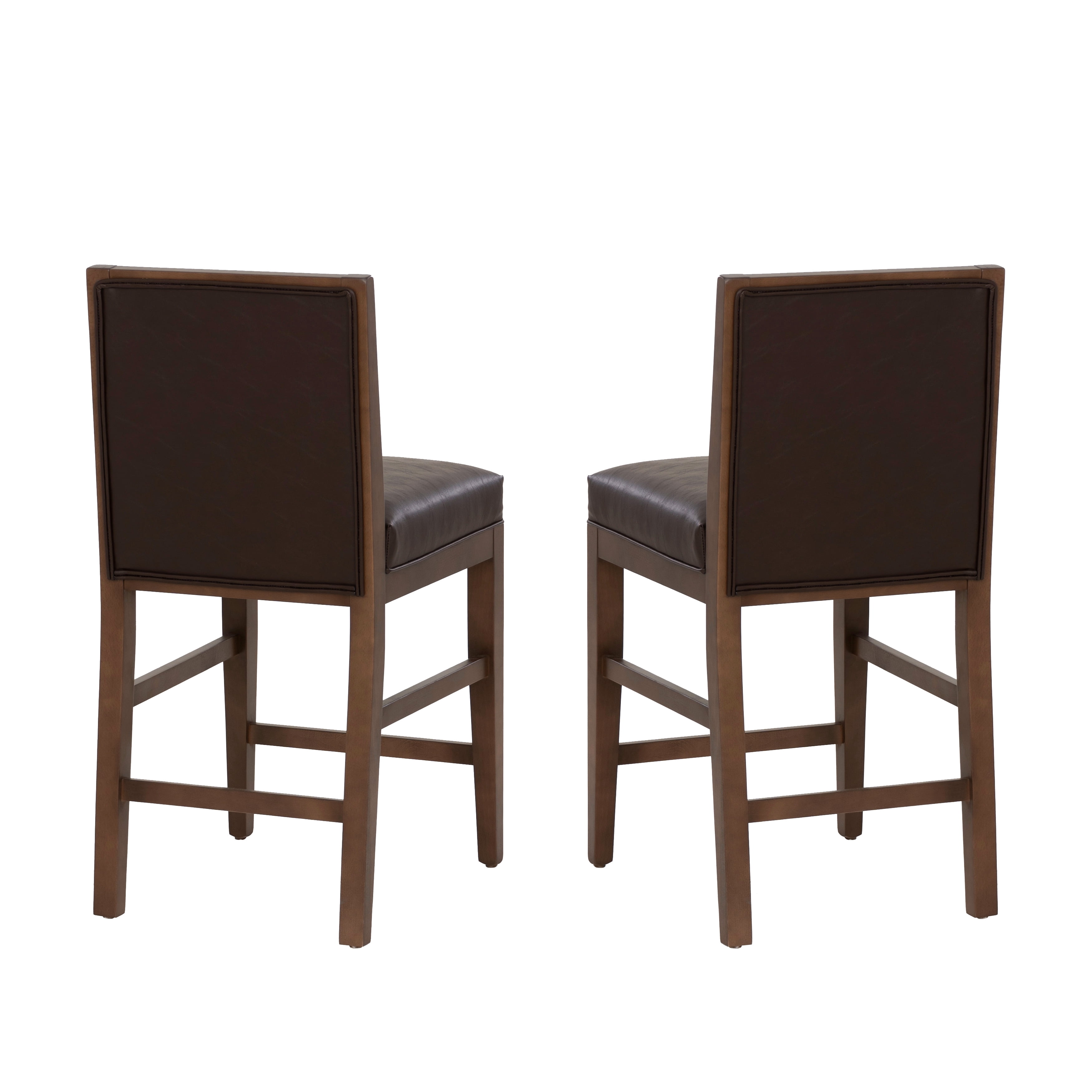 Linon Reagan Set of 2 Faux Leather Upholstered Counter Stools in Rich Brown