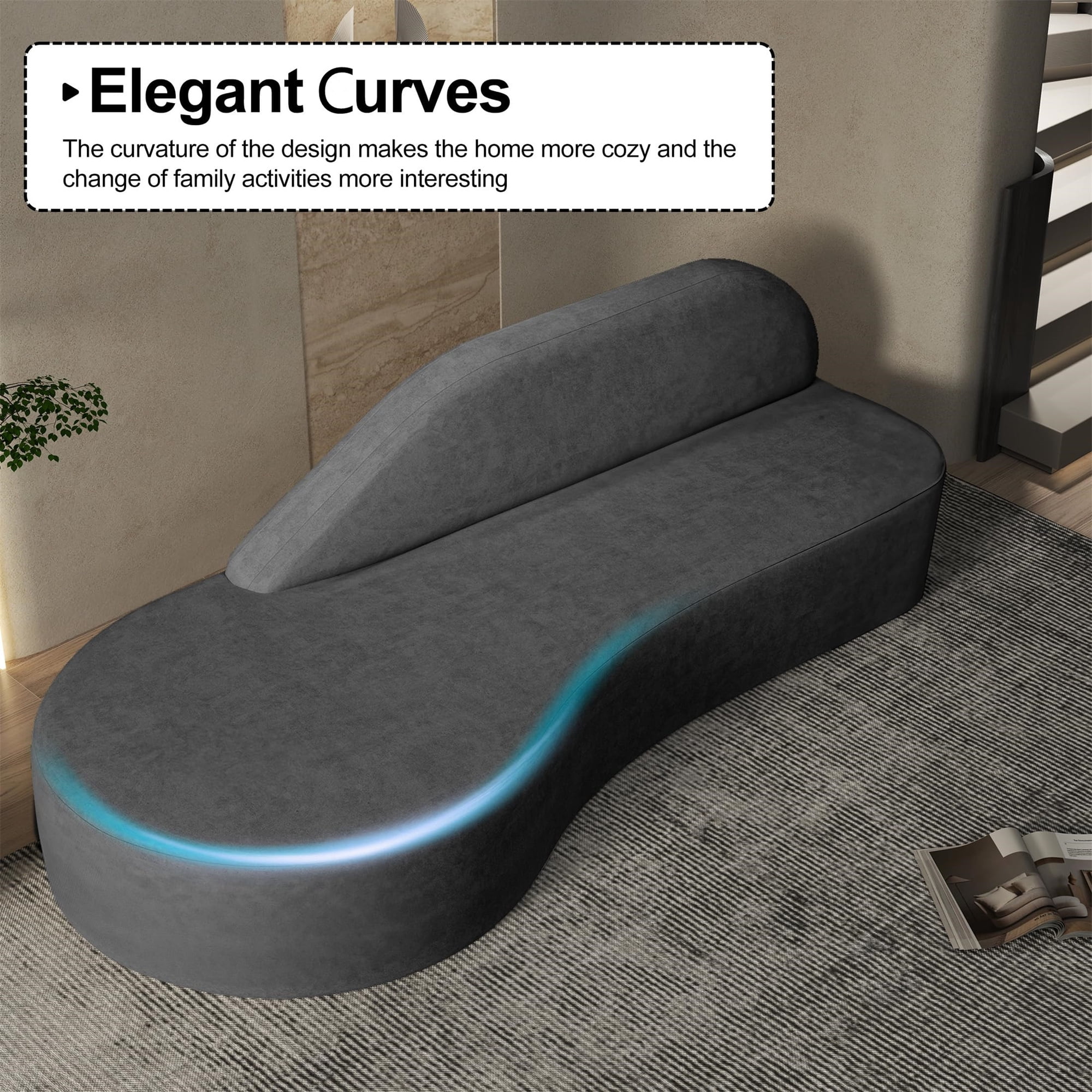 Aukfa 91" Comfy 3 Seat Sofa Deep Seat Curved Couch, No Assembly Boneless Sofa, Chenille, Gray