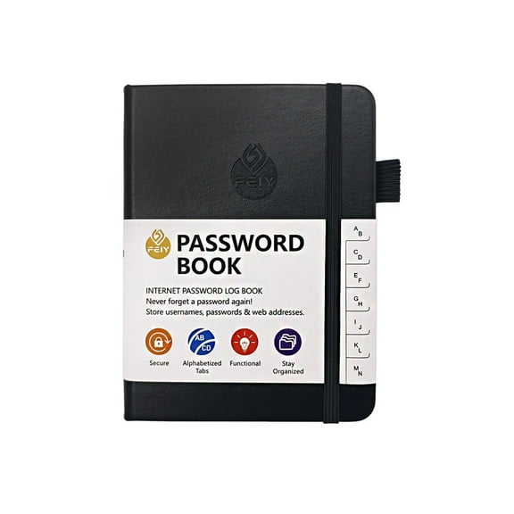 Password Keeper Book with Alphabetical Tabs, Small Password Books for Seniors 140 Pages, Password Notebook for Internet Website Address Log in Detail, Help You Stay Organized - Black