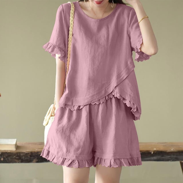 Fankiway Ensemble Irrégulier en Coton Rétro en Dentelle Ajourée en Dentelle pour Femmes Ensemble de Vêtements pour Femmes Tenues pour Femmes Ensemble 2 Pcs