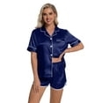 thumbnail image 3 of DAKIMOE Womens Silk Satin Pajamas Short Sleeve Loungewear Two-Piece Sleepwear Button-Down Pj Set, 3 of 6