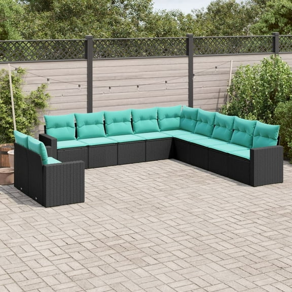 vidaXL 11 Piece Patio Sofa Set with Cushions Black Poly Rattan