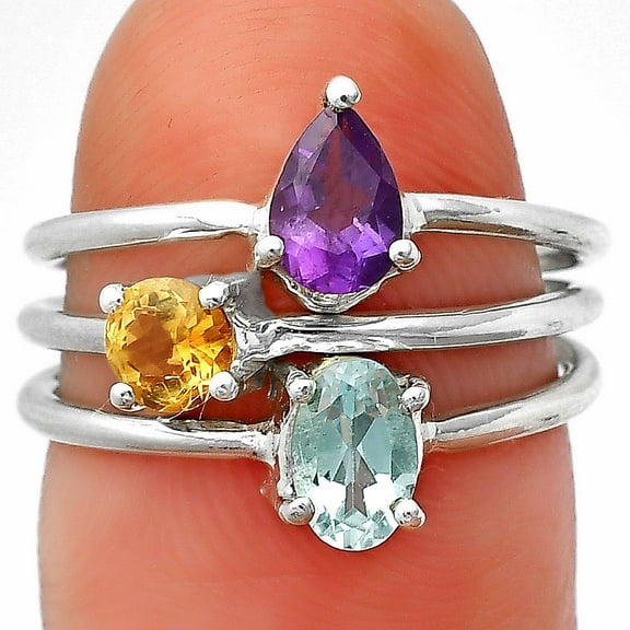 Sky Blue Topaz, Amethyst & Citrine 925 Sterling Silver Ring s.5 Jewelry DGR1120_A_5 R-1159
