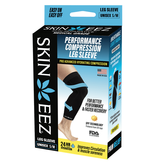 Skineez Hydrating Moderate Compression Leg Sleeve, Size S/M, Black