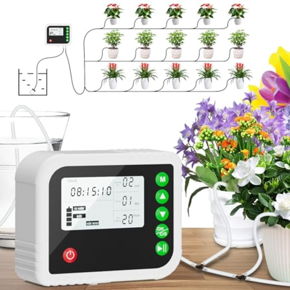 Automatic Indoor Plant Watering System Drip Irrigation Kit with Adjustable Timers for Personalized Care of Up to 15 Pots