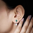 thumbnail image 5 of Rosec Jewels Freshwater Pearl Drop Earrings with Lab Grown Emerald and Moissanite - AAA Grade, 10K White Gold, 5 of 7