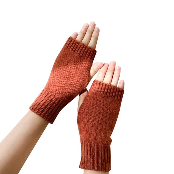 PMVFHDE Women's Casual Cute Solid Color Knitted Fingerless Gloves, Touchscreen Winter Gloves for Daily Use G,One Size
