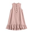 thumbnail image 4 of Women's Sleeveless Button up Mini Dress Stand Collar Ruffle Hem Loose Tank Dress, Solid Casual Swing Dress for Daily & Beach Outfits Pink, 4 of 6