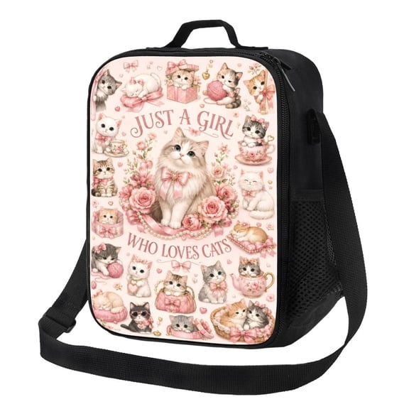 Cute Cat Lunch Bag Insulated Thermal Lunch Box with Shoulder Strap & Handle for Women and Men