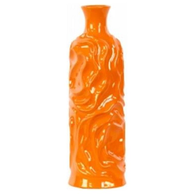 Urban Trends Collection 24452 Ceramic Round Cylindrical Vase With Neck & Wrinkled Sides- Small - Orange
