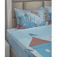thumbnail image 4 of Ambesonne Mermaid Fitted & Top Sheet Set with Shams, Cartoon Castle Corals, Orange Teal, 4 of 5