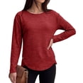thumbnail image 2 of GERsome Women's Long Sleeve Shirts Crew Neck Button Trim Curved Hem Pullover Tops Casual Loose Fit Blouses Red 2XL, 2 of 6
