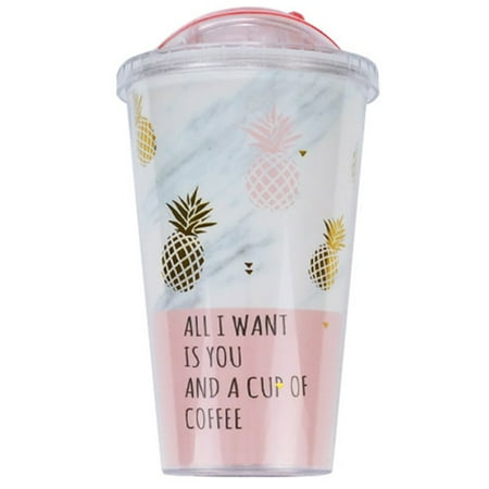

Coffee Mugs Free Plastic Water Bottle Pattern Straw Travel Portable Tea Milk Cup-C