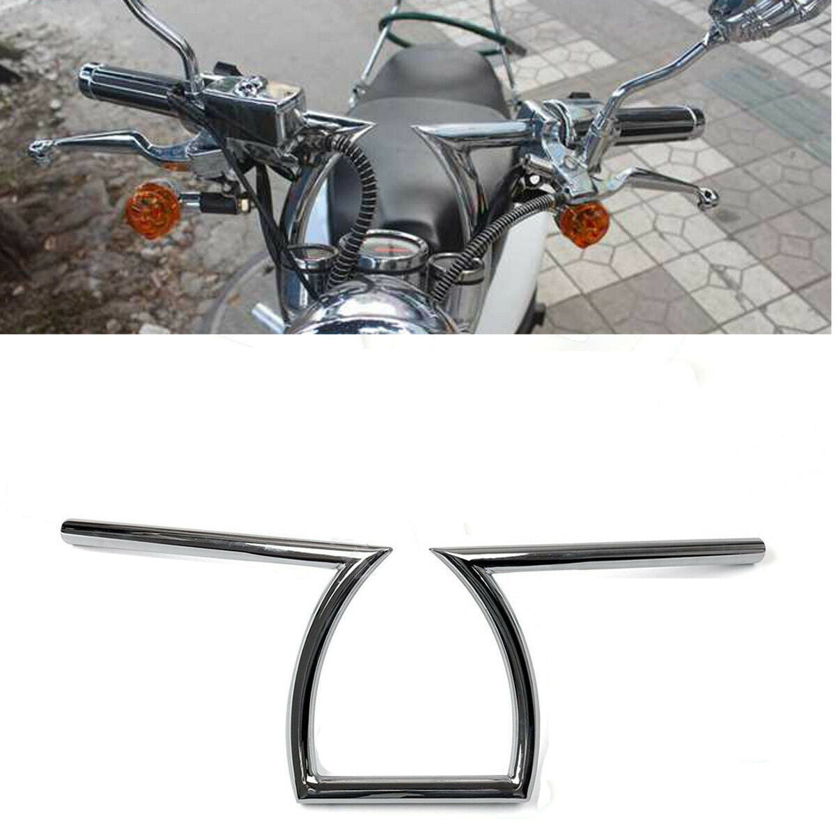 Motorcycle 1 25mm Black, 1 25mm 7/8 22mm Drag Handlebar Z Bar 8-3/4 Rise For Yamaha Kawasaki Choppe 