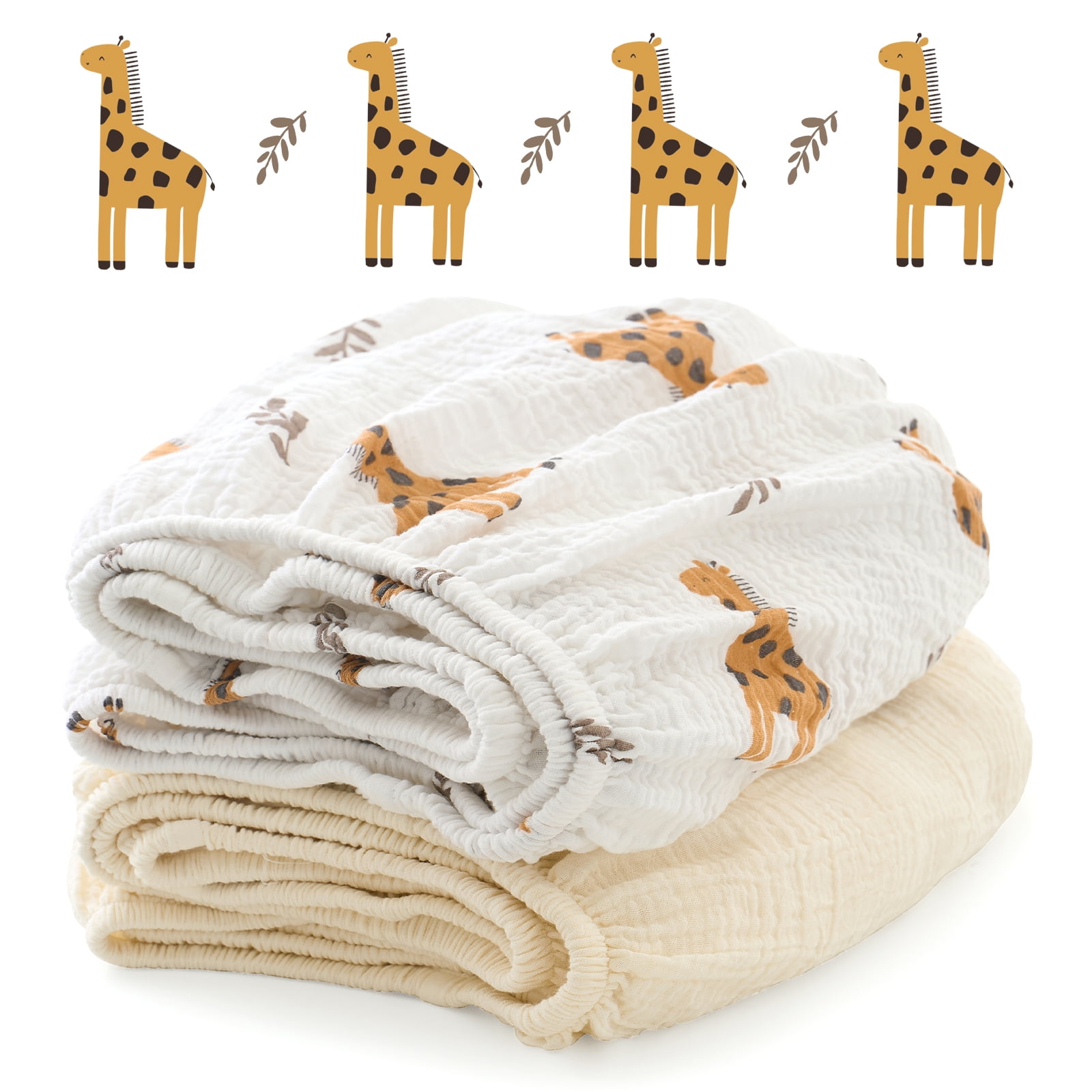 Momcozy Double Gauze Cotton Fitted Sheet, Large, Giraffe Pattern