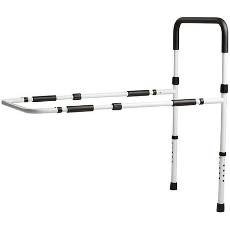 Safety Tip - Secure EZBR-1W Bed Assist Hand Rail with Adjustable Floor Support and Safety Strap - Tall Grab Handle Fits Pillow Top Mattress - Tool Free Assembly