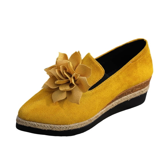 YLYL Women's Suede Loafers Flower Wedge Heel Pointed Toe Slip on Casual Dressy Office Work Shoes