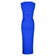 thumbnail image 4 of WIZUTIZ Womens Dresses Casual High Slit Wrap Maxi Dress Solid Beach Dress V-Neck Sleeveless Pleated Dress for Women's Twist Front Drawstring Super Soft Cocktail Dress Blue S, 4 of 5