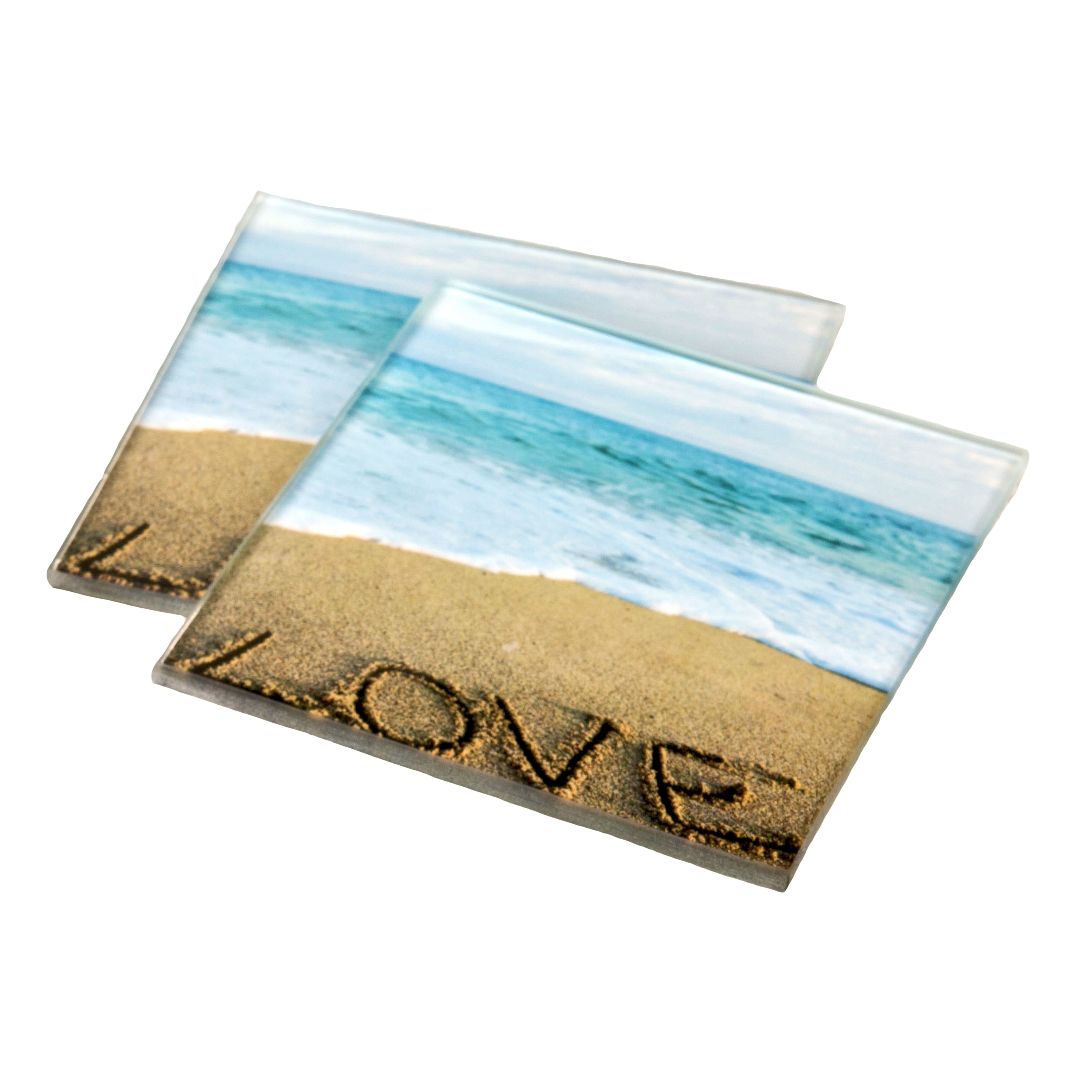 Pack of 36 Beach Love themed set of 2 glass coasters from fashioncraft
