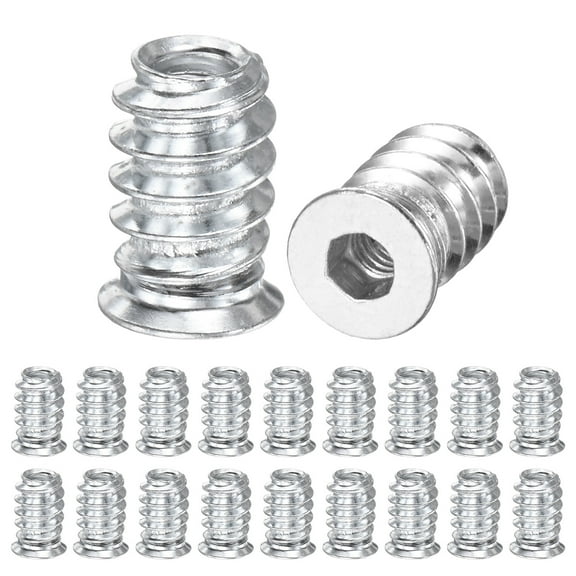 20-Pack Threaded Inserts for Wood, M4x12mm Hex Drive Threaded Insert Nuts for Wood Furniture [Silver Tone]