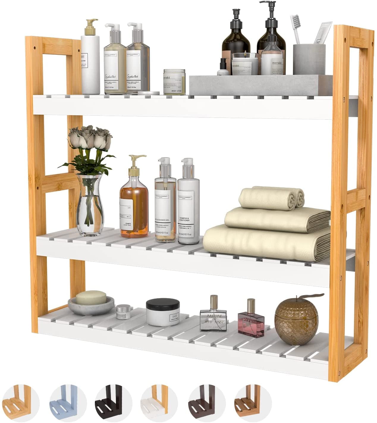 Bamboo Bathroom Shelf 3Tier Wall Mount Storage Rack Multifunctional