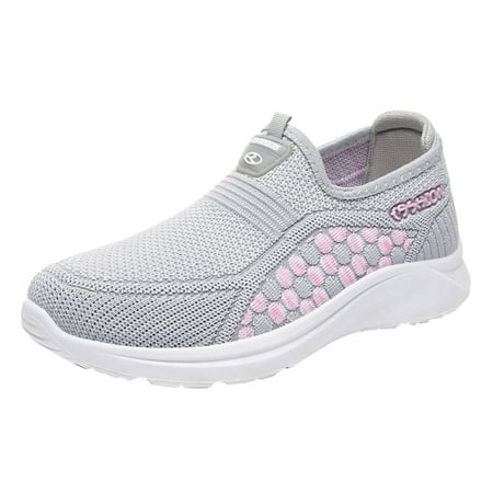 

On Running Shoes Women Fashion Autumn Women Sports Shoes Flat Bottom Lightweight Slip On Mesh Breathable Polka Dots Casual Style sneakers for Women MESH Grey