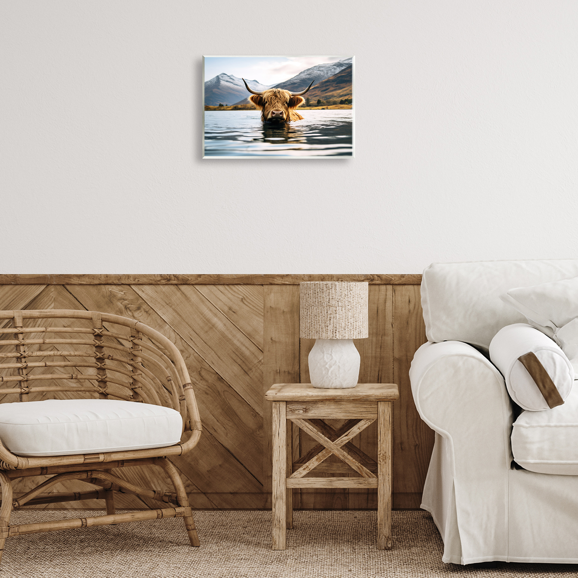 Stupell Industries Cattle Peeking from Water Animals Photography Unframed Art Print Wall Art, 15 x 10