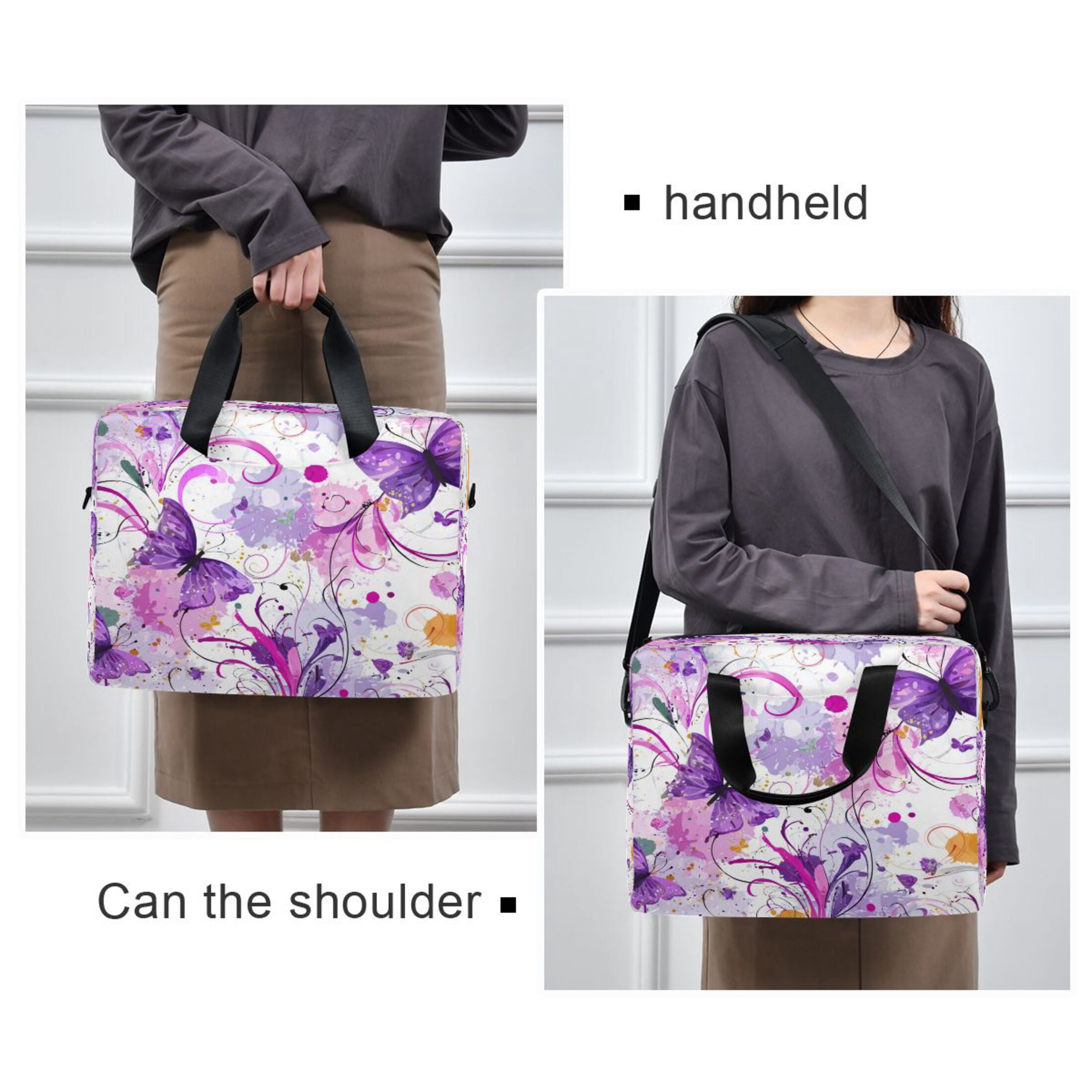 16" Laptop Tote Bag Laptop Sleeve Case Computer Briefcase for Work & Travel Purple Butterfly with Swirls