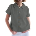 thumbnail image 2 of YFNNUP Womens Button Down Shirts Short Sleeve Linen Style Cotton Collared Button Up Casual Blouses Cropped Tops with 2 Pockets, 2 of 10