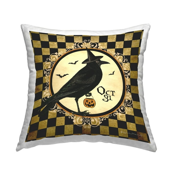 Stupell Industries Oct 31 Halloween Crow Patterned Printed Throw Pillow Design by Stephanie Workman Marrott
