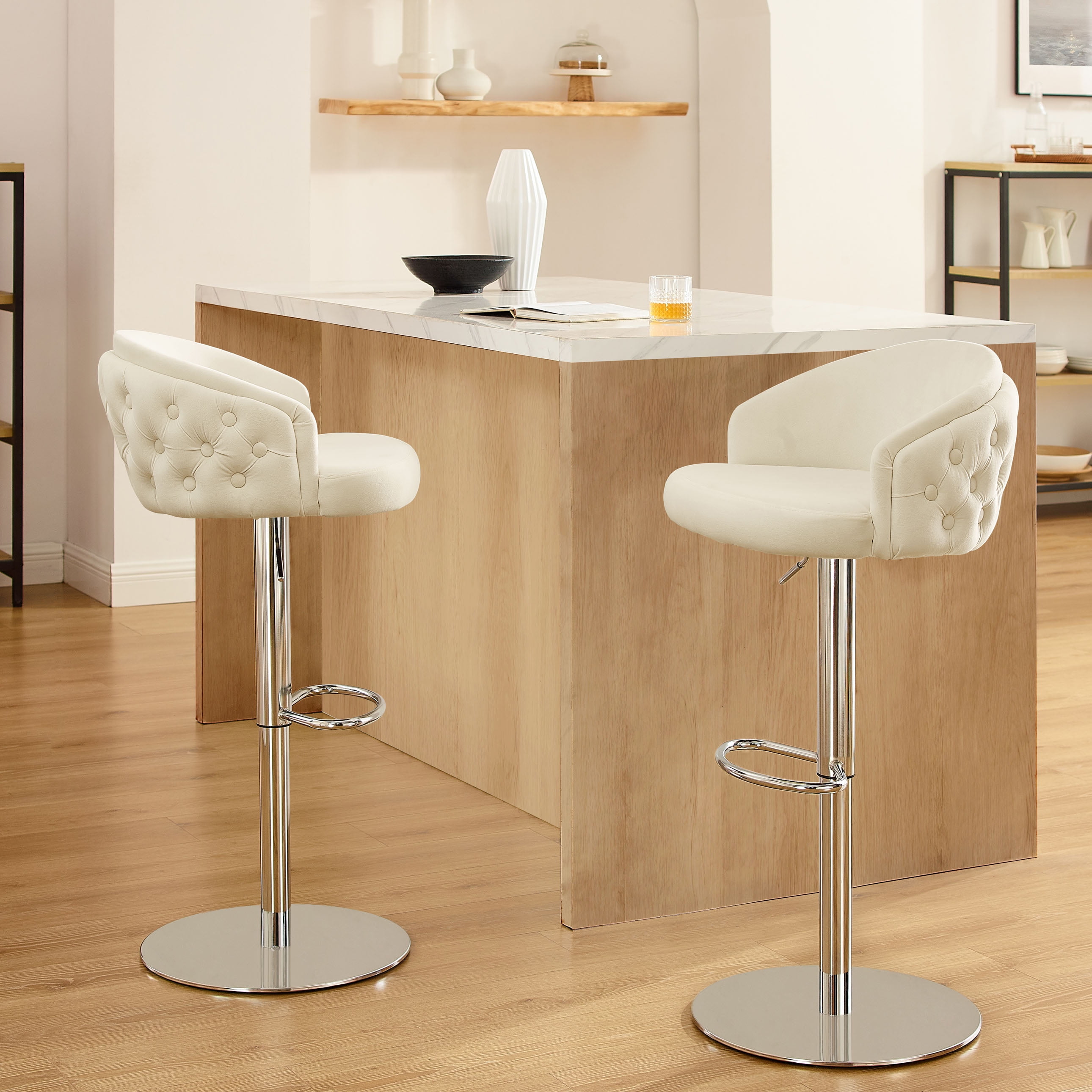 Art Leon Counter Height Bar Stools,Bar Stools Set of 2,Swivel Velvet