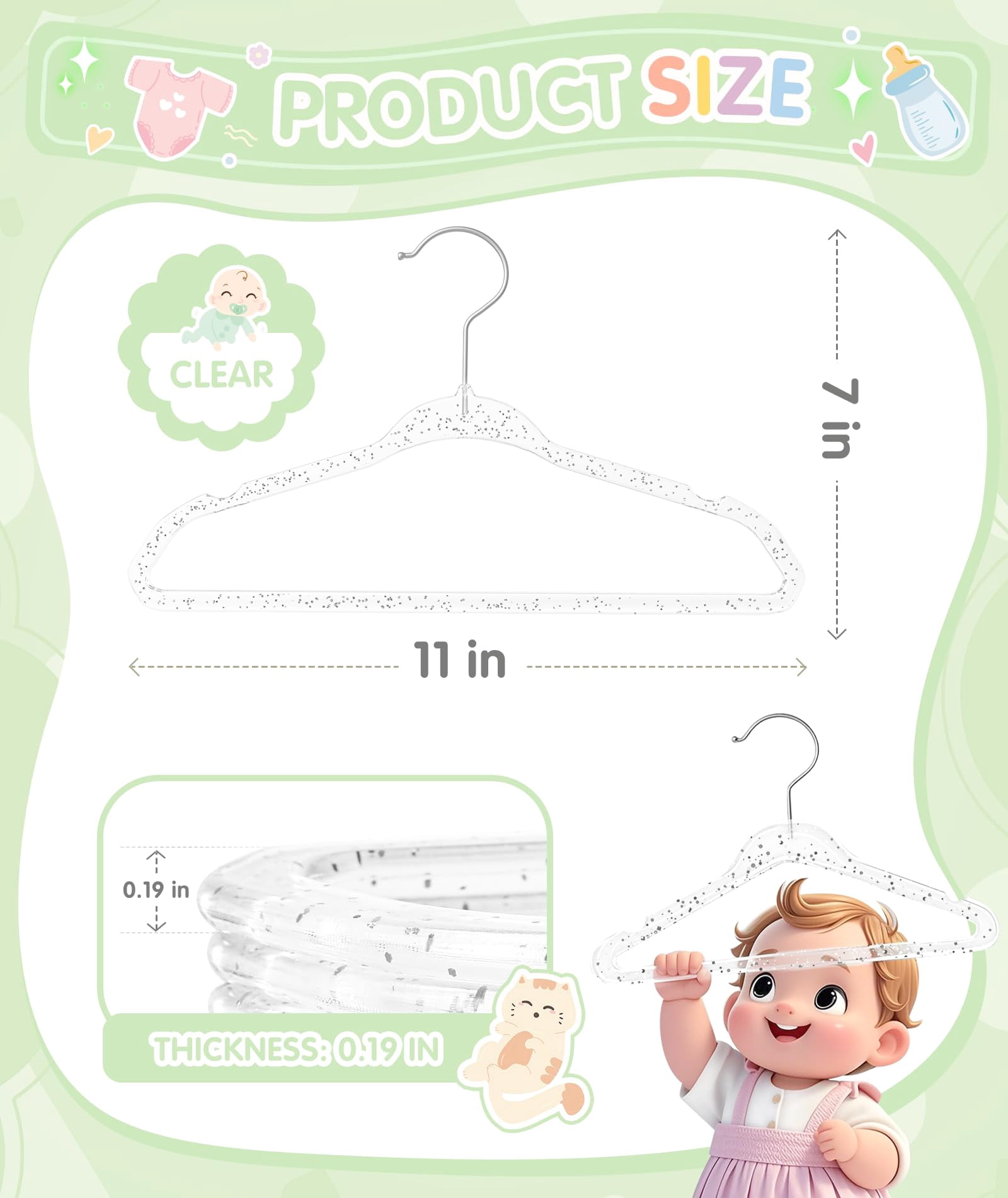 Clear 11 Inch Glitter Clothes Hangers for Closet Organization