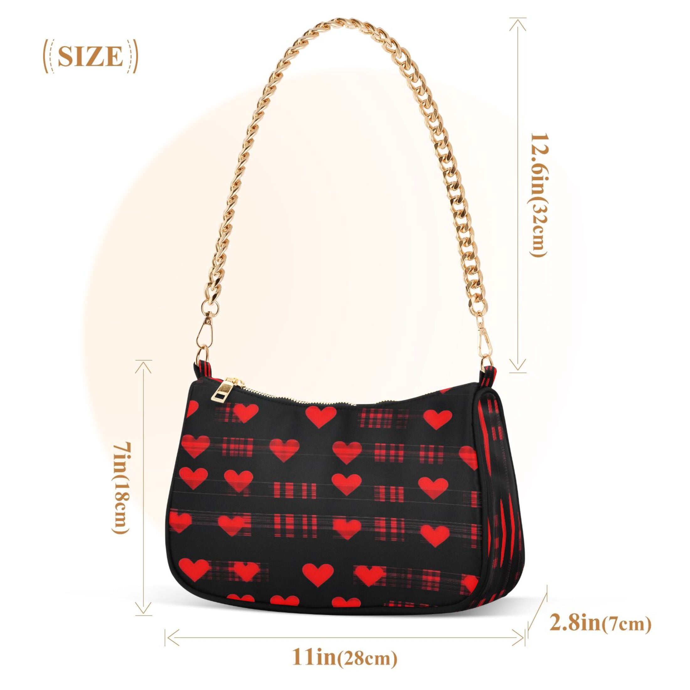 Ryvnso Hearts Valentine's Day Womens Chain Shoulder Bag Tote Handbags Clutch Hobo Purse with Zipper for Travel