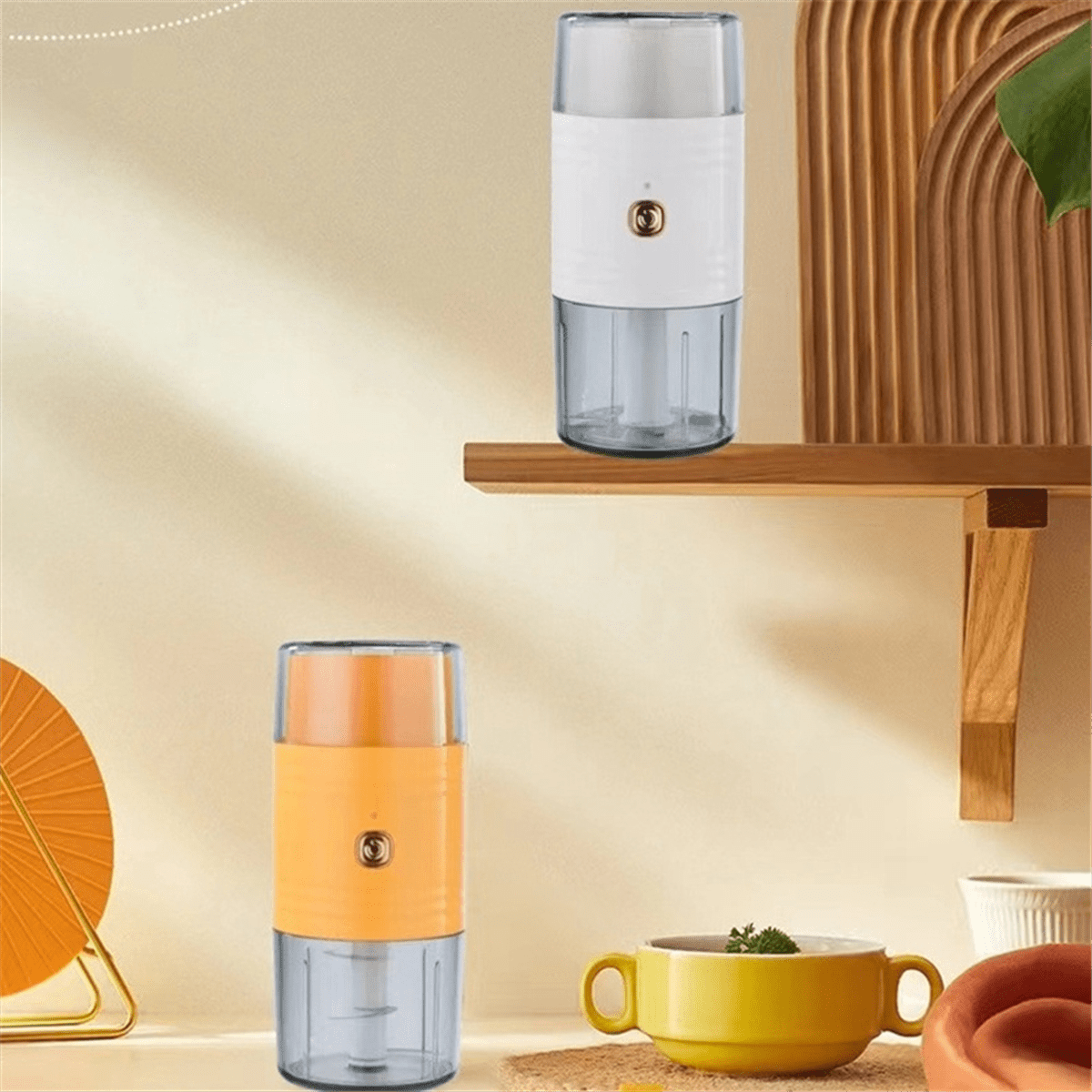 Mini Food Processor Double-Headed Electric Food Chopper for Vegetables, Meat, Fruits and Nuts Dry Wet Separation Orange