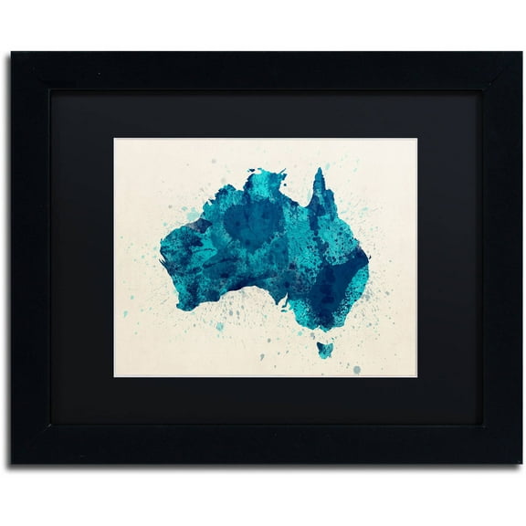 Trademark Fine Art 'Australia Paint Splashes Map 2' Canvas Art by Michael Tompsett, Black Matte, Black Frame