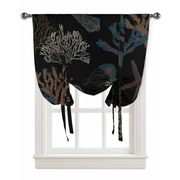 Black Coral Coastal Tie Up Curtains for Kitchen Bathroom Bedroom Windows 54 Inch Length, Nautical Starfish Summer Beach Balloon Drape Curtains Shade Rod Pocket Drapery Curtain Panel, 42"x63"