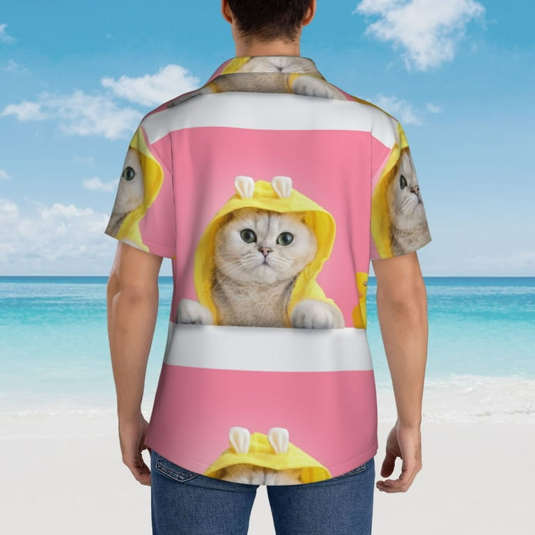 Cauagu A Funny Cat Print Hawaiian Shirt for Men,Casual Short