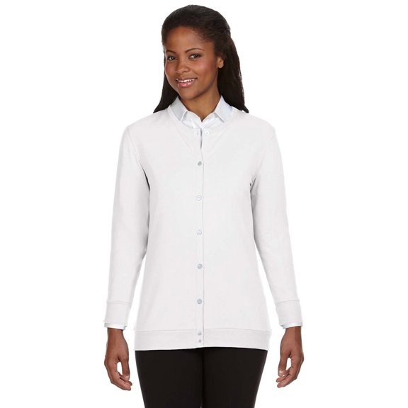 Devon & Jones DP181W Ladies Perfect Fit Ribbon Cardigan - White - X-Small