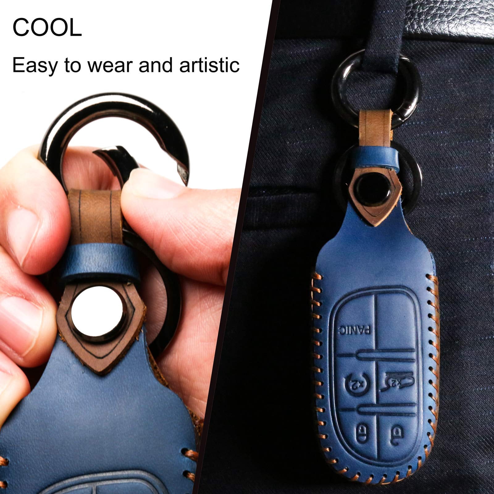 Leather Car Key Fob Cover Fit for Ford F-150 Mustang Remote Keyless Entry Car Smart Key Sleeve 5 Buttons