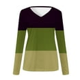 thumbnail image 4 of Fengqque Women's Long Sleeve Shirts V-neck Color Blocked Tunic Tops Dressy Casual Basic Tees Blouse Loose Fit Army Green 4(S), 4 of 5