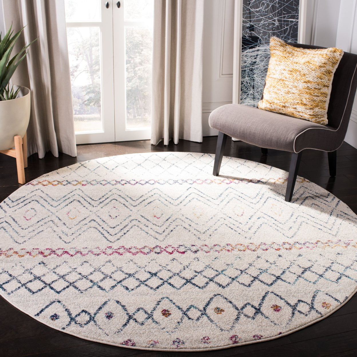 SAFAVIEH Madison Hannah Geometric Area Rug, Ivory/Navy, 6'7" x 6'7" Square