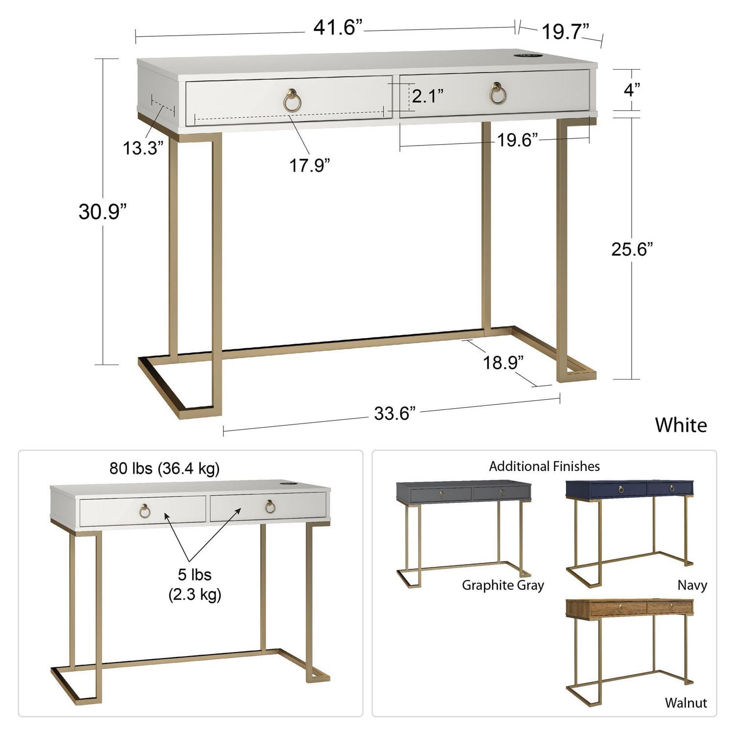 CosmoLiving by Cosmopolitan Camila Writing Desk, White