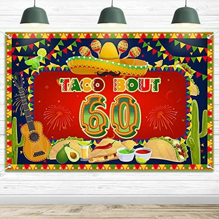 HAMIGAR 6x4ft Happy 60th Birthday Banner Backdrop - Taco Bout 60 Fiesta Mexican Cactus Birthday Decorations Party Supplies for Men